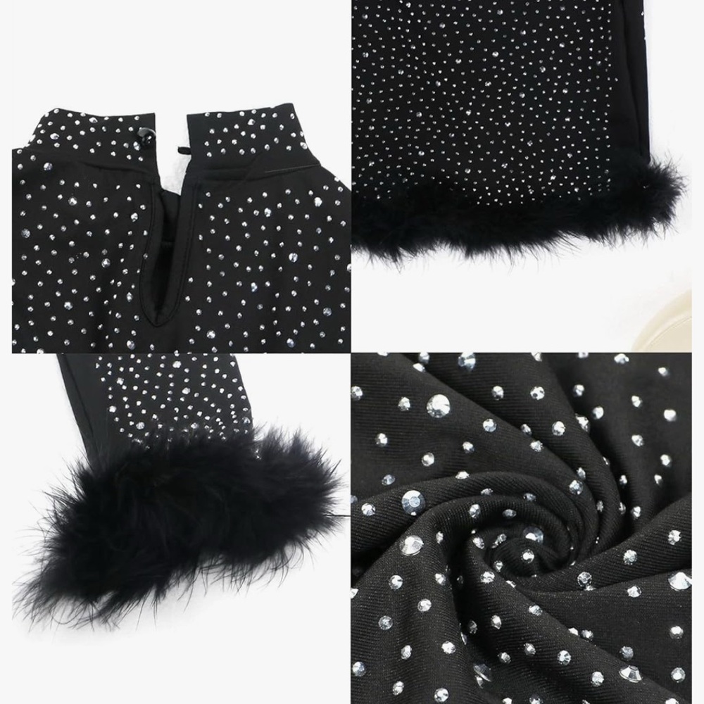 Fun Black Glitter Dress with Feather Accents! - Picture 3 of 4